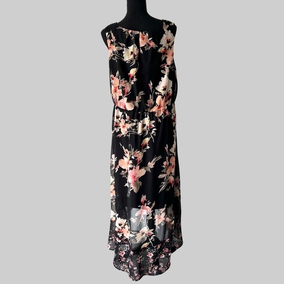 Michel Studio Collection Floral Print High Low Hem Flowy Sleeveless Dress - Picture 2 of 14